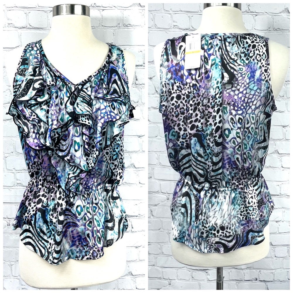 Cable & Gauge Ruffled Animal Print Blouse